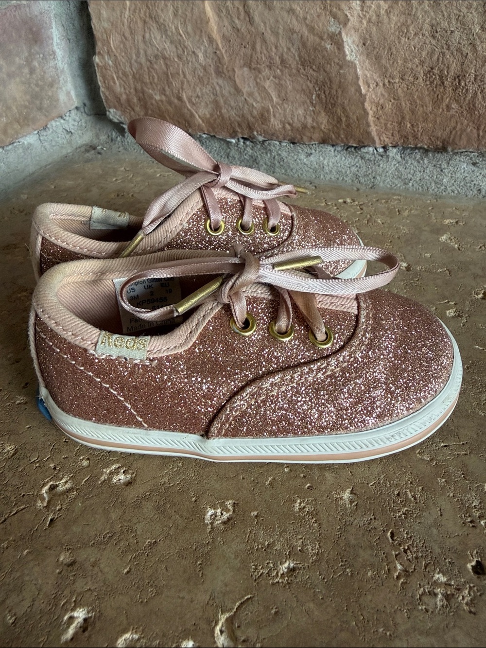 Kate Spade Keds Baby Shoes - Glitter Low-Top Sneakers in Rose Gold sz 3